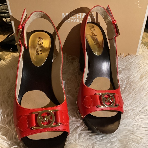 Michael Kors Red Slingback Heels with Gold Accents - Picture 2 of 7